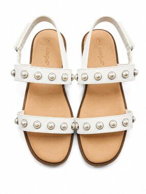 Cat & Jack Girls Size 3 White Pearl Studded Sandals Adjustable Strap NWT